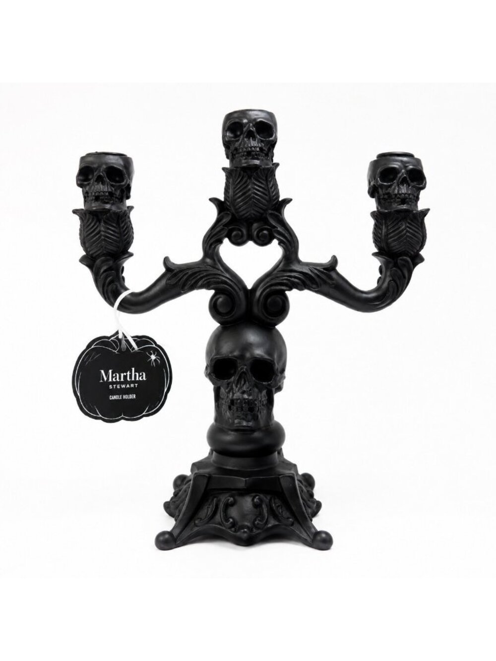 Halloween Skull Candelabra 3 Arm Black Gothic Candle Holder New Martha Stewart